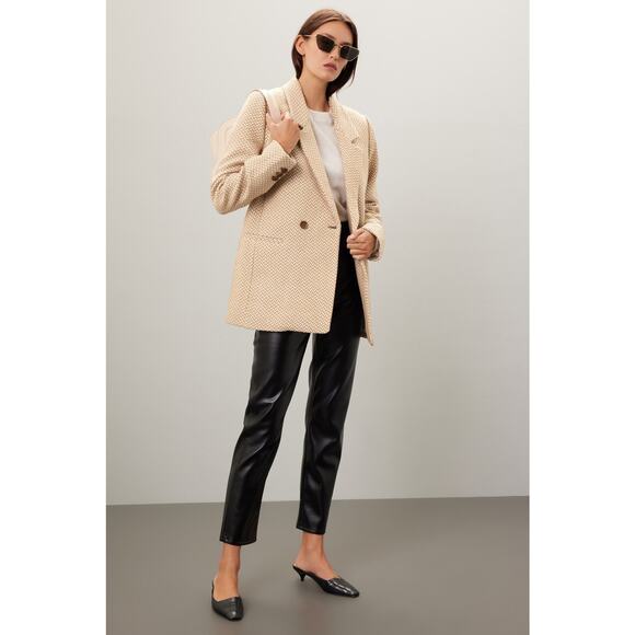 Anine Bing Tan Fishbone Wool Blend Double Breasted Relaxed Blazer Jacket Size S - Picture 1 of 16